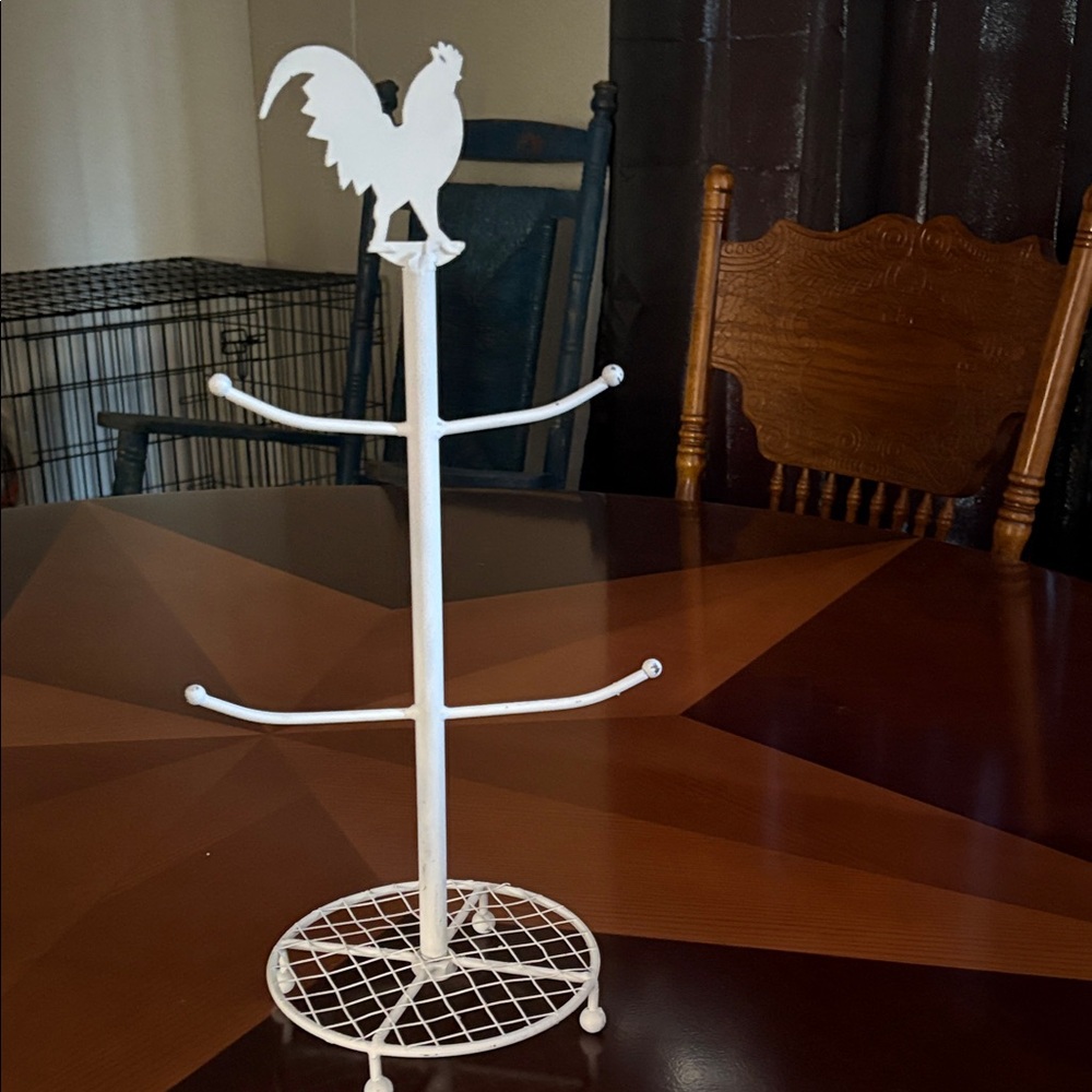 White Rooster cup Holder Stand